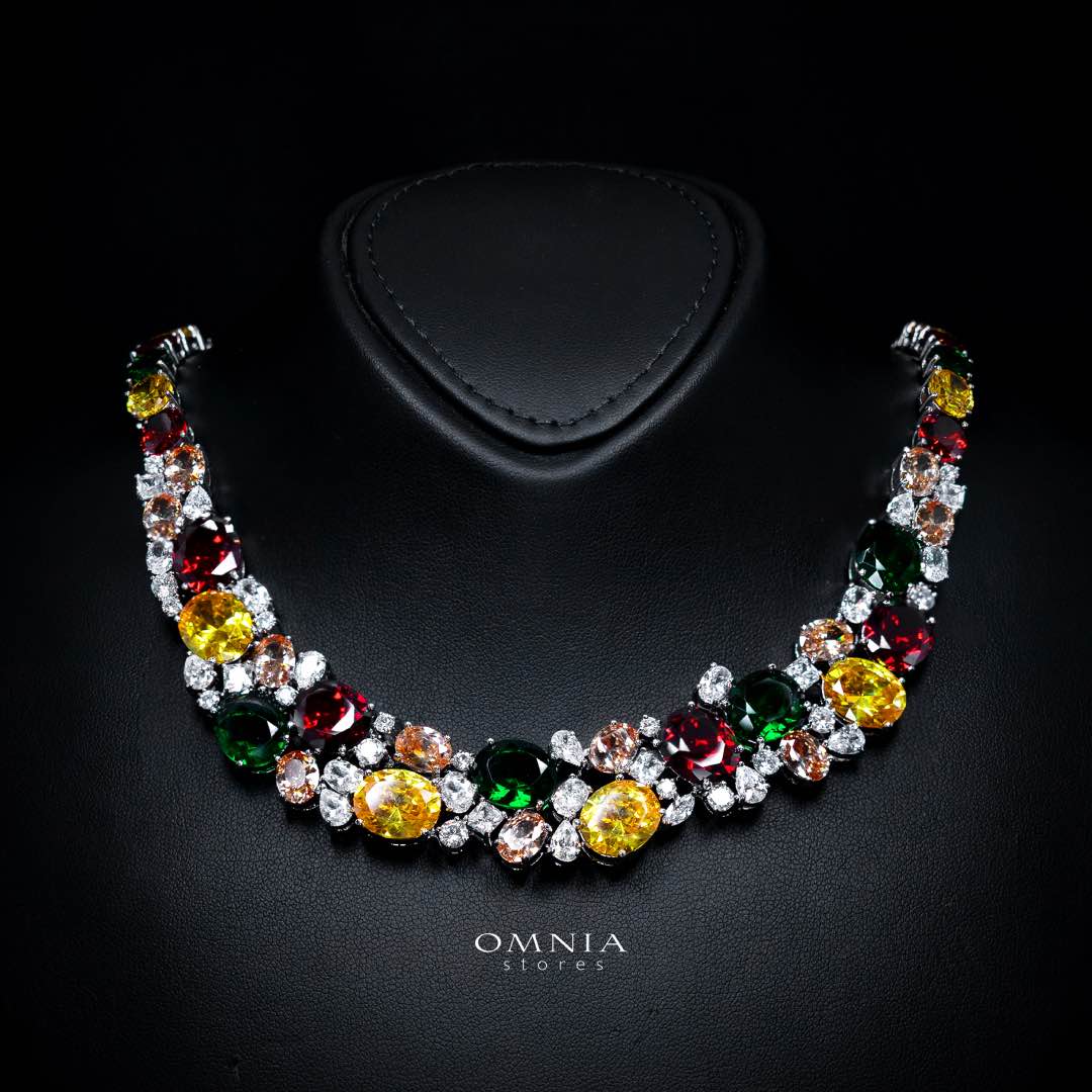 Omnia Artemis Bridal Set in Green Yellow and Red Simulated Diamonds - Image 2