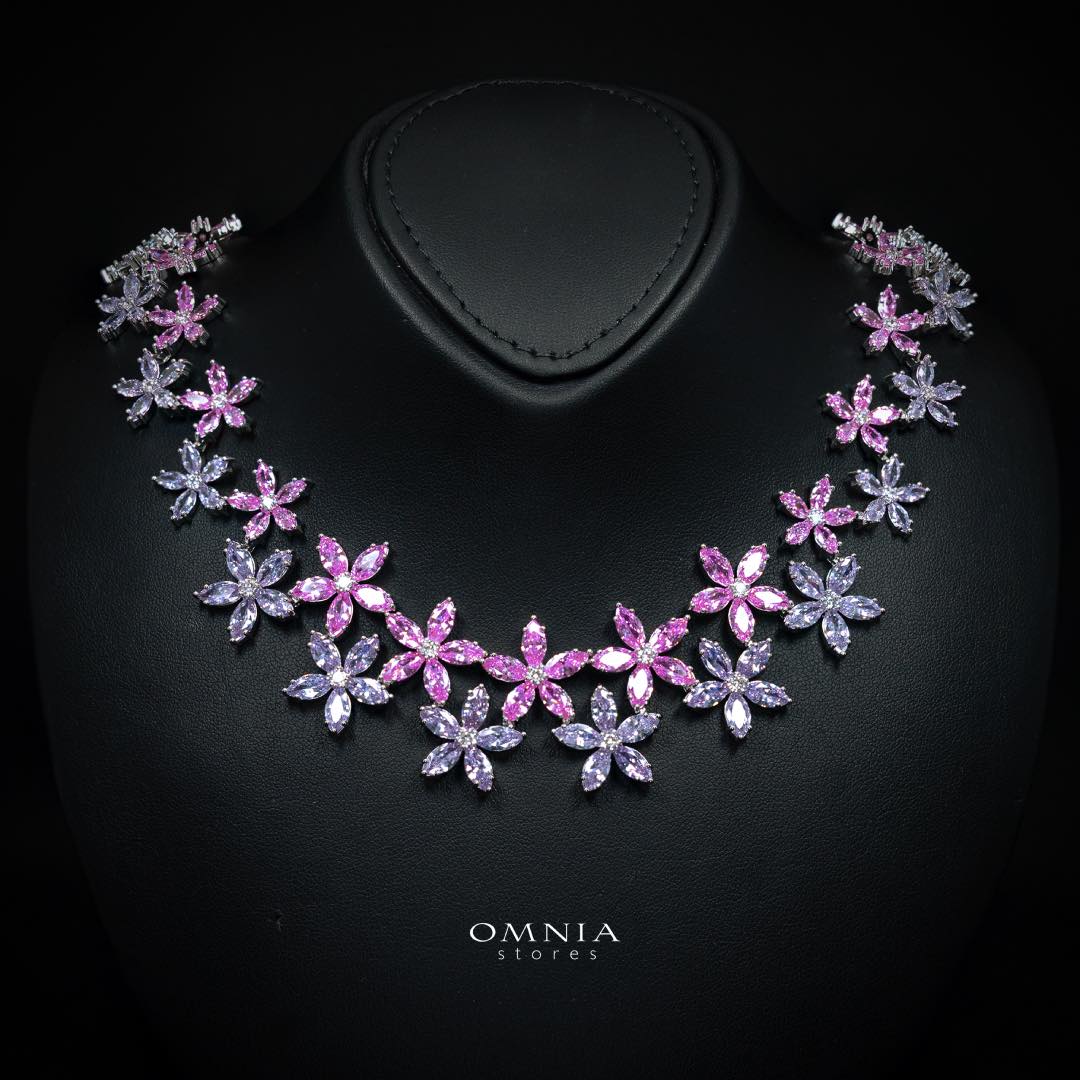 Omnia Yusra Pink and Purple Bridal Full Set in High Quality Simulated Diamonds - Image 3