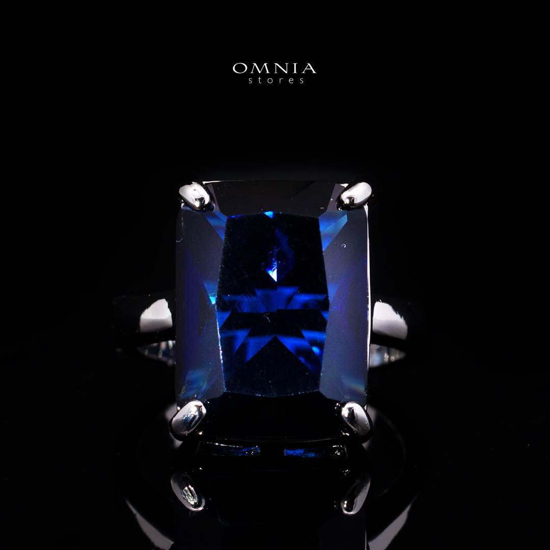 Omnia Audrey Blue Luxury Bridal Full Set in High Quality Simulated Diamonds with Cushion Cut Stones, Rhodium Plated - Image 3