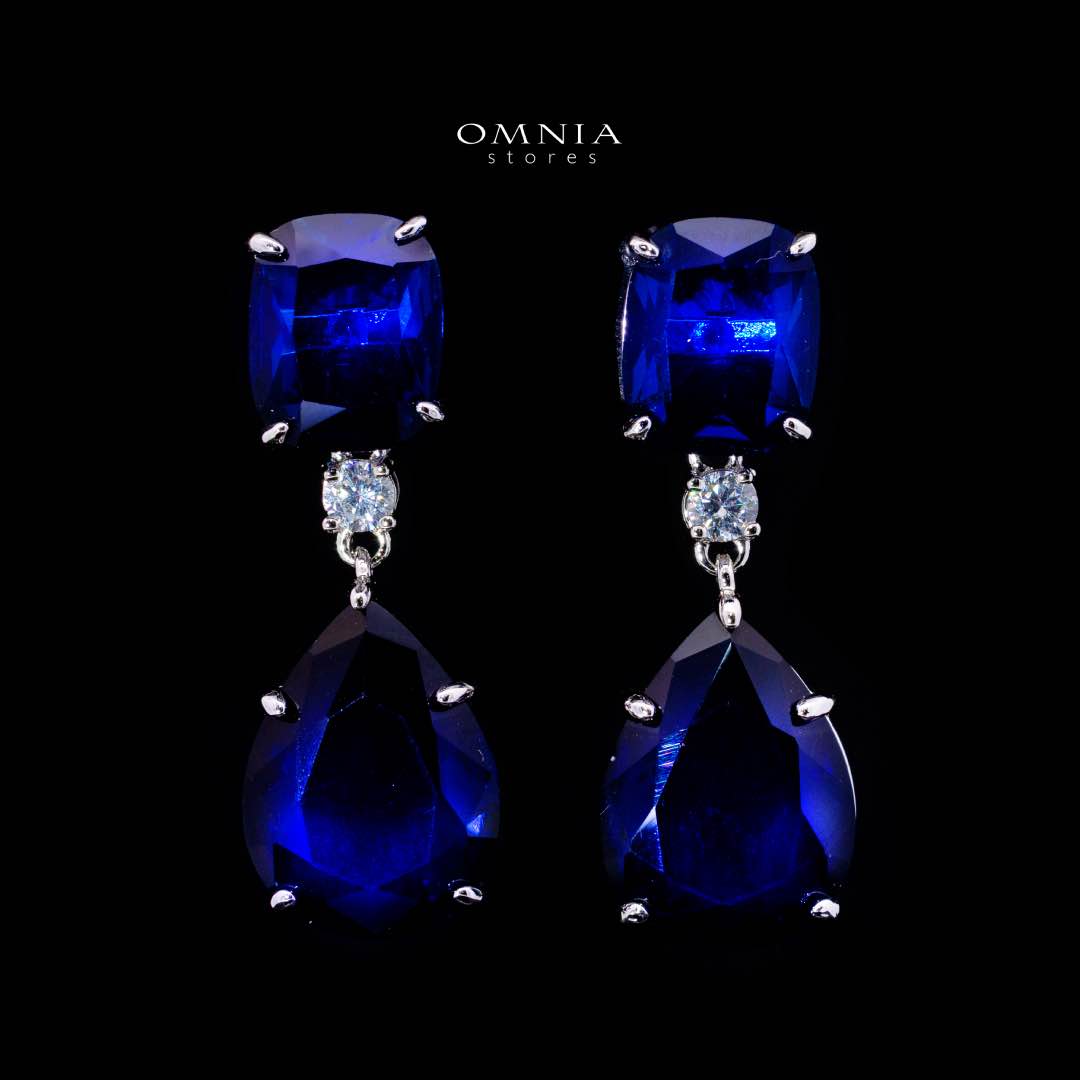 Omnia Audrey Blue Luxury Bridal Full Set in High Quality Simulated Diamonds with Cushion Cut Stones, Rhodium Plated - Image 4