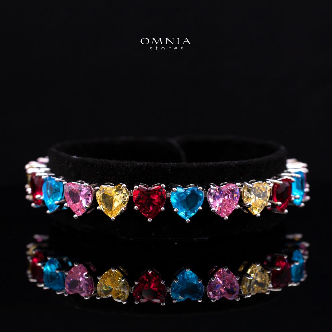 Omnia Donatella Multi Color Luxury Bridal Full Set with Heart-Cut High-Quality Simulated Diamonds Rhodium Plated - Image 3