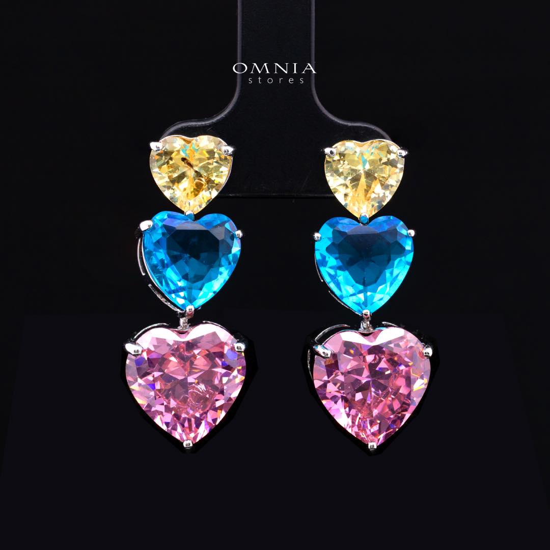 Omnia Donatella Multi Color Luxury Bridal Full Set with Heart-Cut High-Quality Simulated Diamonds Rhodium Plated - Image 5