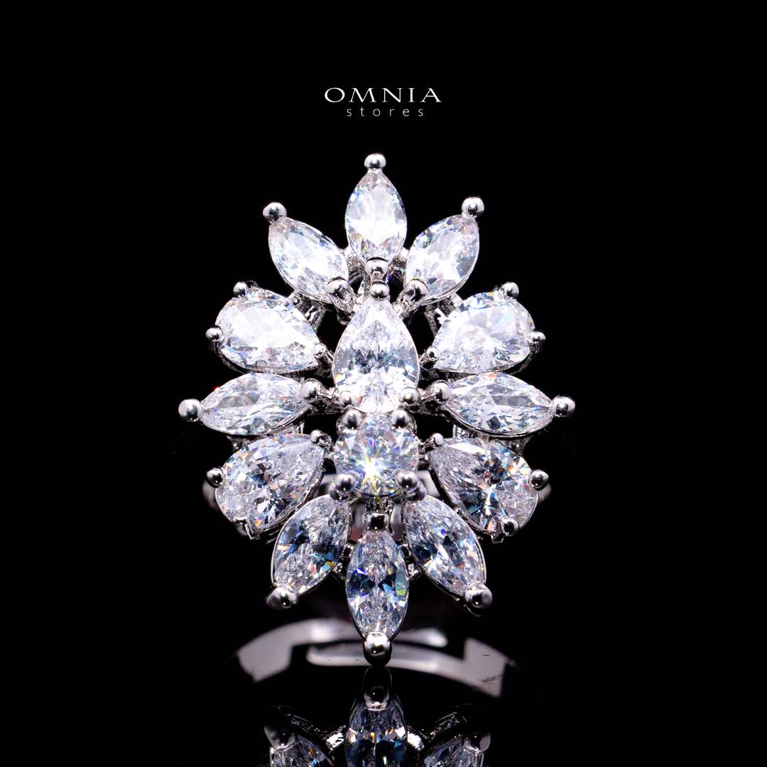 Omnia Sherine White Luxury Bridal Full Set with Emerald and Pear-Cut High-Quality Simulated Diamonds Rhodium Plated - Image 4