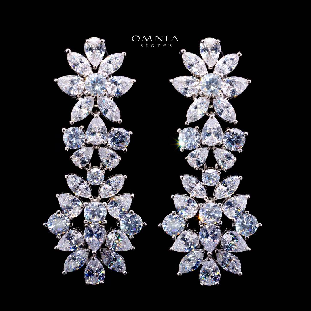 Omnia Sherine White Luxury Bridal Full Set with Emerald and Pear-Cut High-Quality Simulated Diamonds Rhodium Plated - Image 5