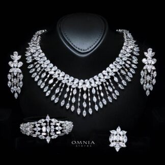 Omnia Soheila White Luxury Bridal Full Set with Emerald and Pear-Cut High-Quality Simulated Diamonds Rhodium Plated