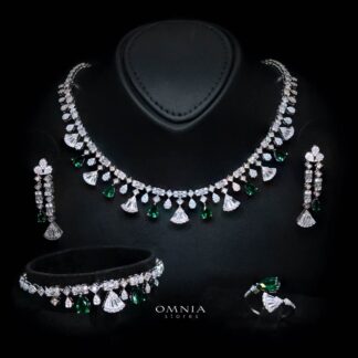 Omnia Marwa Green Luxury Bridal Full Set in High Quality Zircon Stone Rhodium Plated