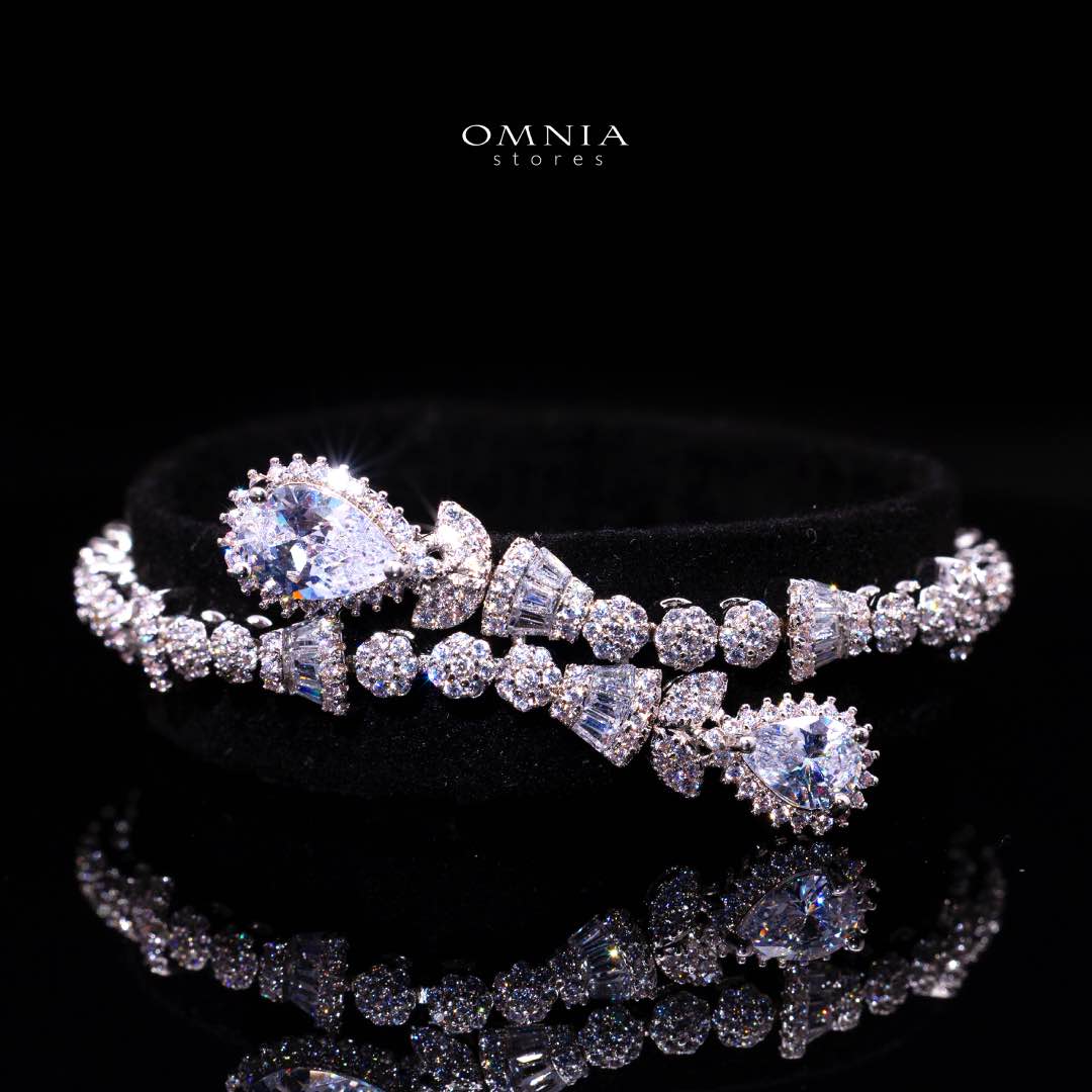 Omnia Ethereal White Drop Luxury Bridal Full Set in High Quality Rhodium Plated Zircon Stones - Image 3