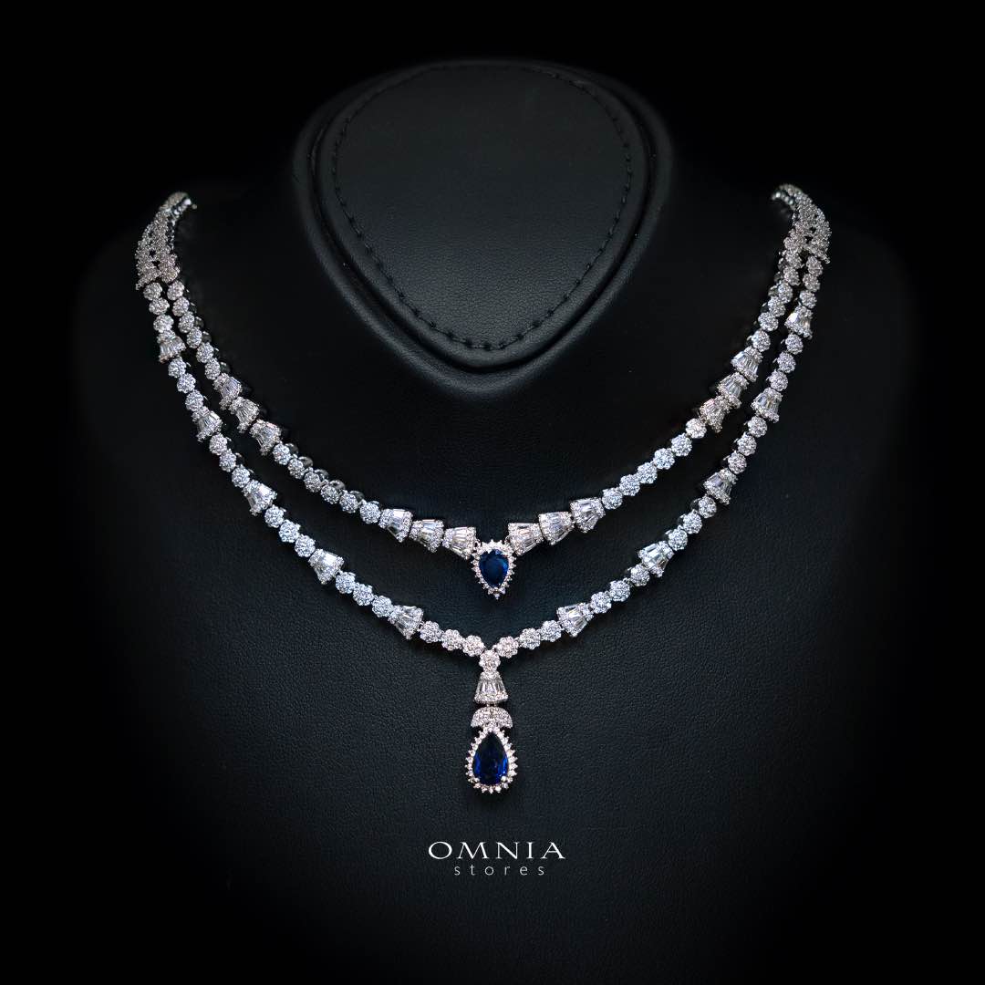 Omnia Ethereal Blue Drop-Down Pear Shape Full Set in High Quality Zircon Stone in Tarnish Resistant Plating - Image 3