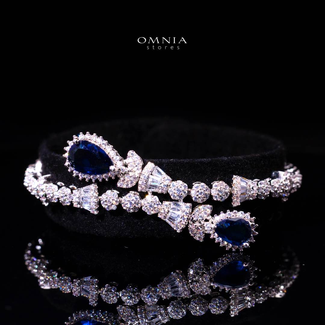 Omnia Ethereal Blue Drop-Down Pear Shape Full Set in High Quality Zircon Stone in Tarnish Resistant Plating - Image 4