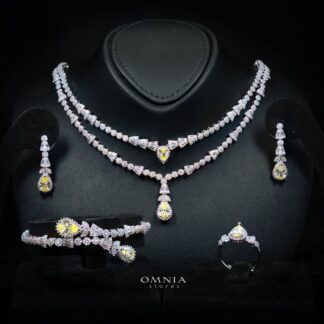 Omnia Ethereal Yellow Luxury Bridal Full Set in High Quality Rhodium Plated Zircon Stones