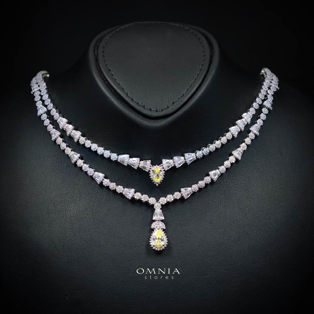 Omnia Ethereal Yellow Luxury Bridal Full Set in High Quality Rhodium Plated Zircon Stones - Image 2