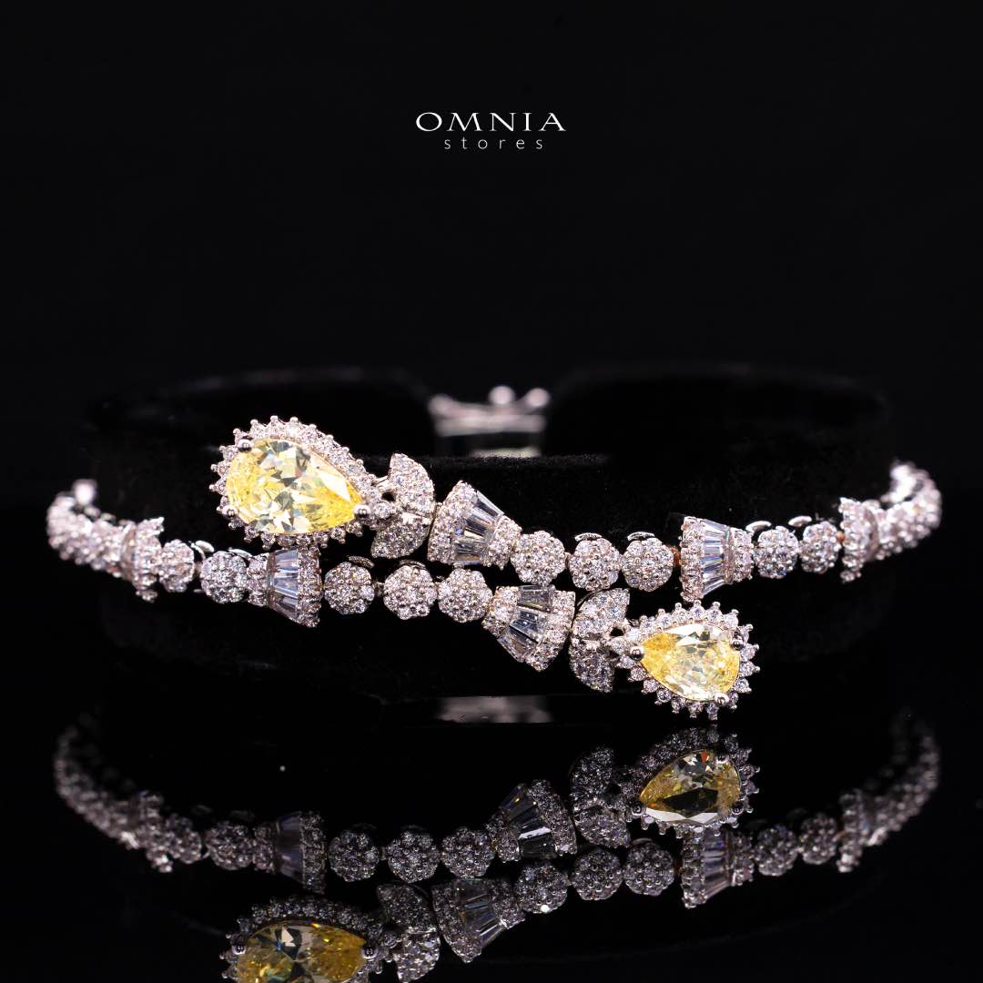 Omnia Ethereal Yellow Luxury Bridal Full Set in High Quality Rhodium Plated Zircon Stones - Image 3