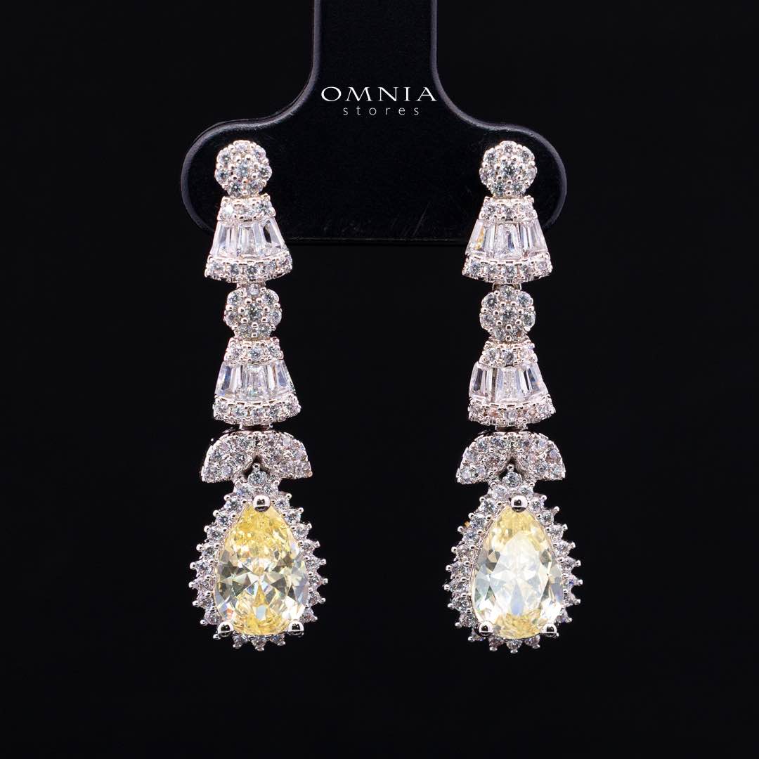Omnia Ethereal Yellow Luxury Bridal Full Set in High Quality Rhodium Plated Zircon Stones - Image 5