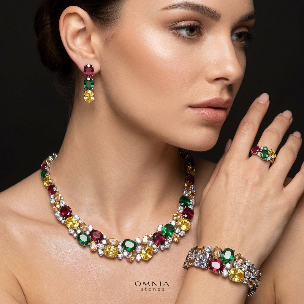 Omnia Artemis Bridal Set in Green Yellow and Red Simulated Diamonds - Image 7