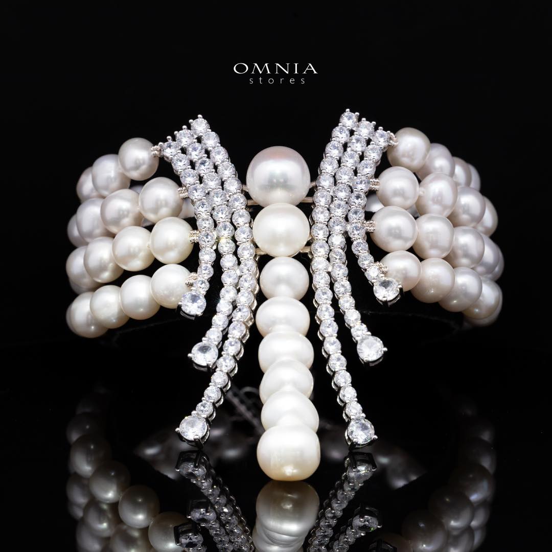 Omnia Shanina Bridal Full Set Designed with Freshwater Real Pearls and High-Quality Simulated Diamonds in a Rhodium Plated Finish - Image 3