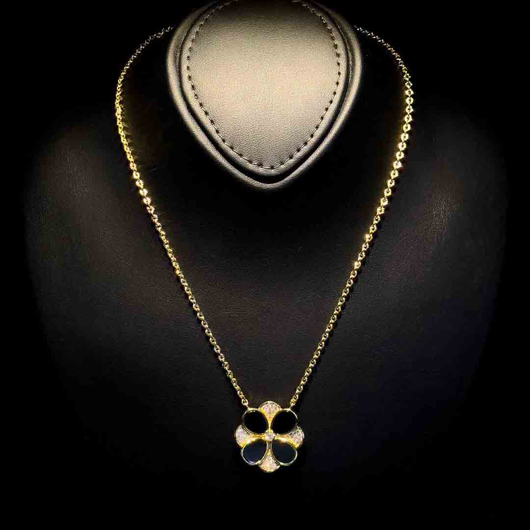 Omnia Hina Necklace Only in Black Agate Stone in High Quality Zircon Stone in Rhodium Plated