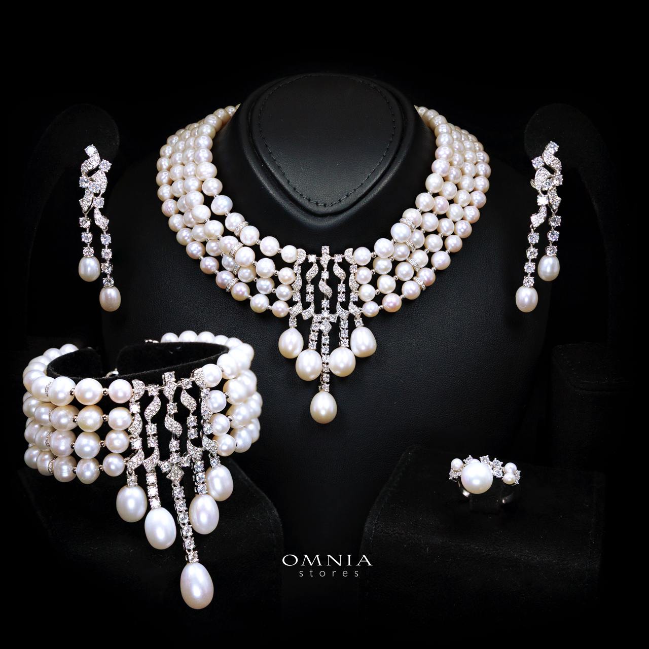 Omnia Behati Fresh Real Water Pearl Set In 92.5 Silver High Quality Simulated diamonds