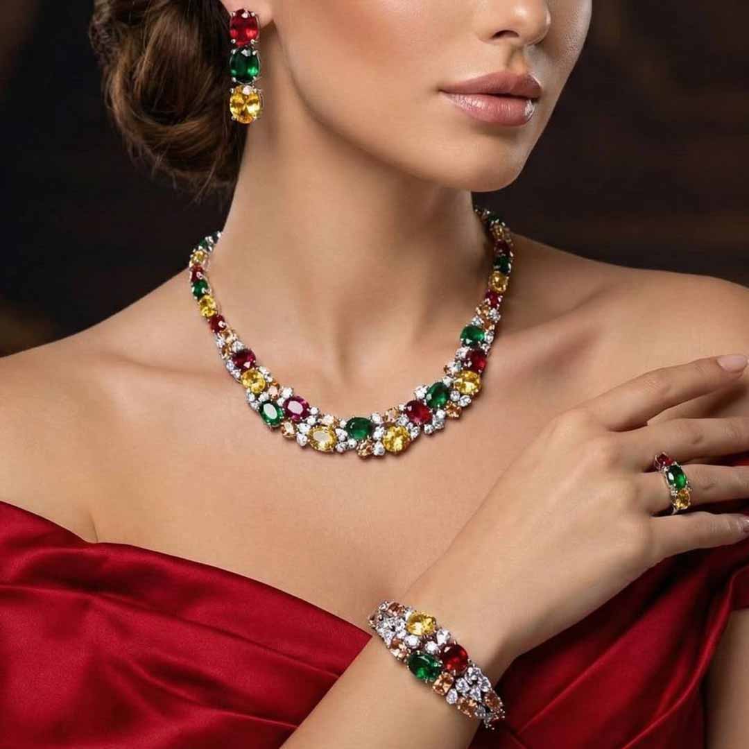 Omnia Artemis Bridal Set in Green Yellow and Red Simulated Diamonds - Image 3