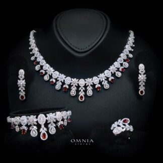 Omnia Trisha Red Full set Accessories in High Quality Zircon Stone in Rhodium Plated