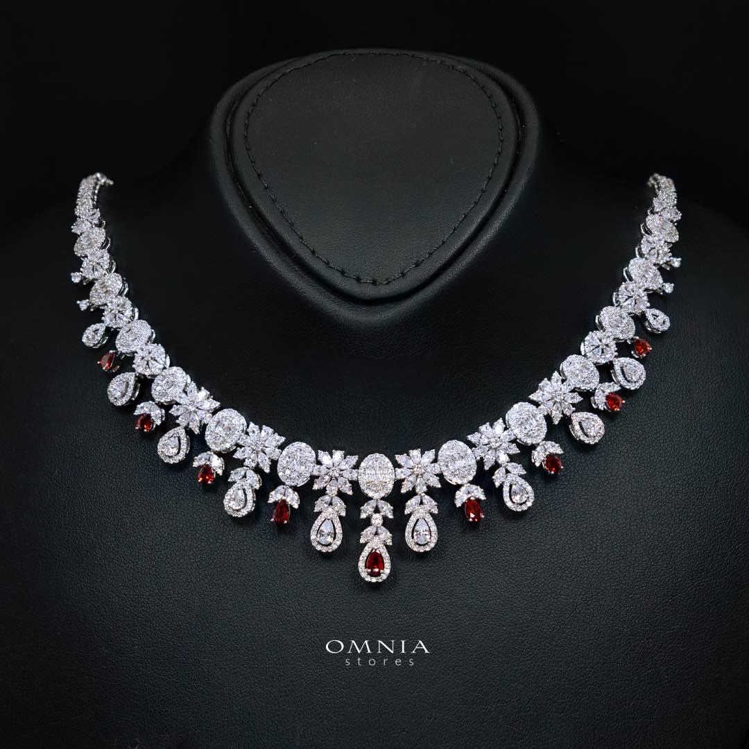 Omnia Trisha Red Full set Accessories in High Quality Zircon Stone in Rhodium Plated - Image 2