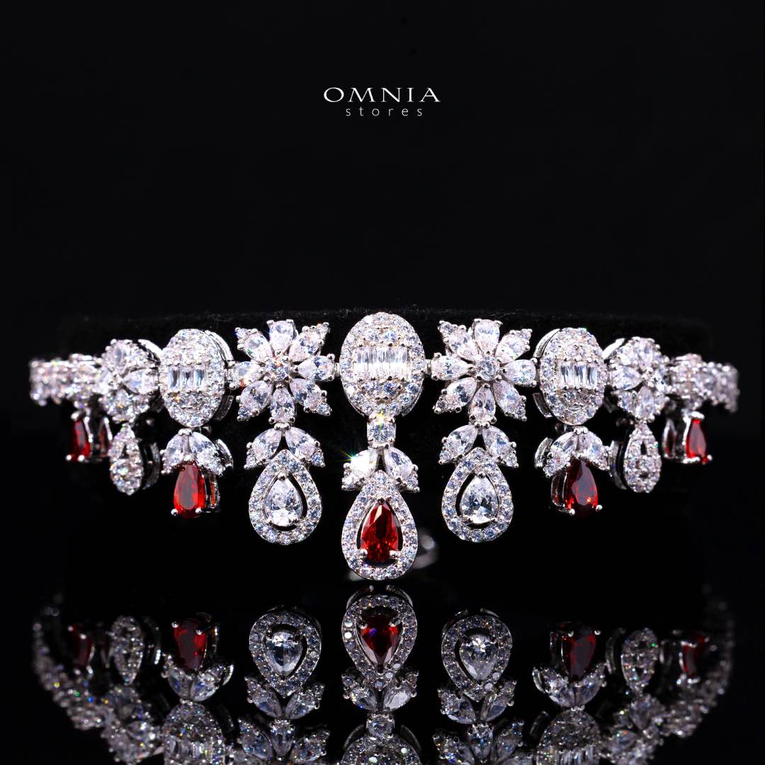 Omnia Trisha Red Full set Accessories in High Quality Zircon Stone in Rhodium Plated - Image 3