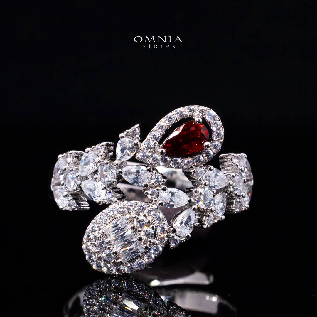 Omnia Trisha Red Full set Accessories in High Quality Zircon Stone in Rhodium Plated - Image 4