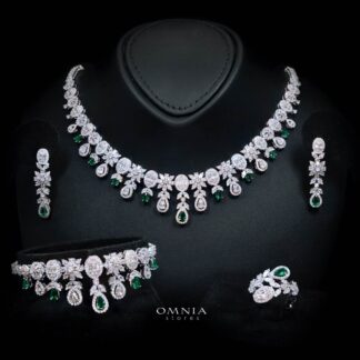 Omnia Trisha Green Bridal Full Set Accessories in High Quality Zircon Stone Rhodium Plated
