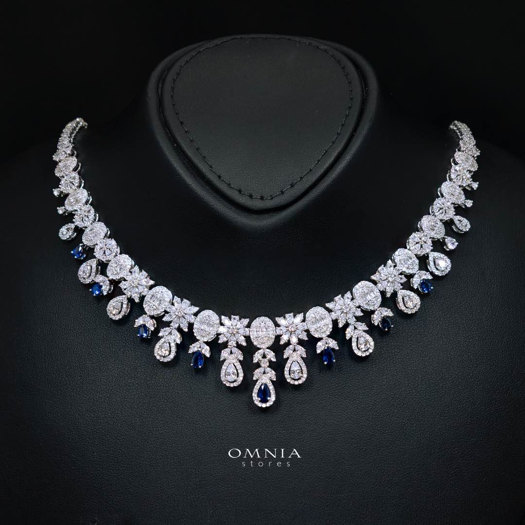 Omnia Trisha Blue Bridal Full Set Accessories in High Quality Zircon Stone Rhodium Plated - Image 3