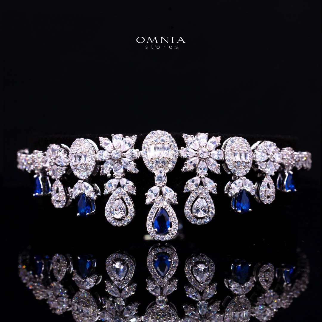 Omnia Trisha Blue Bridal Full Set Accessories in High Quality Zircon Stone Rhodium Plated - Image 4