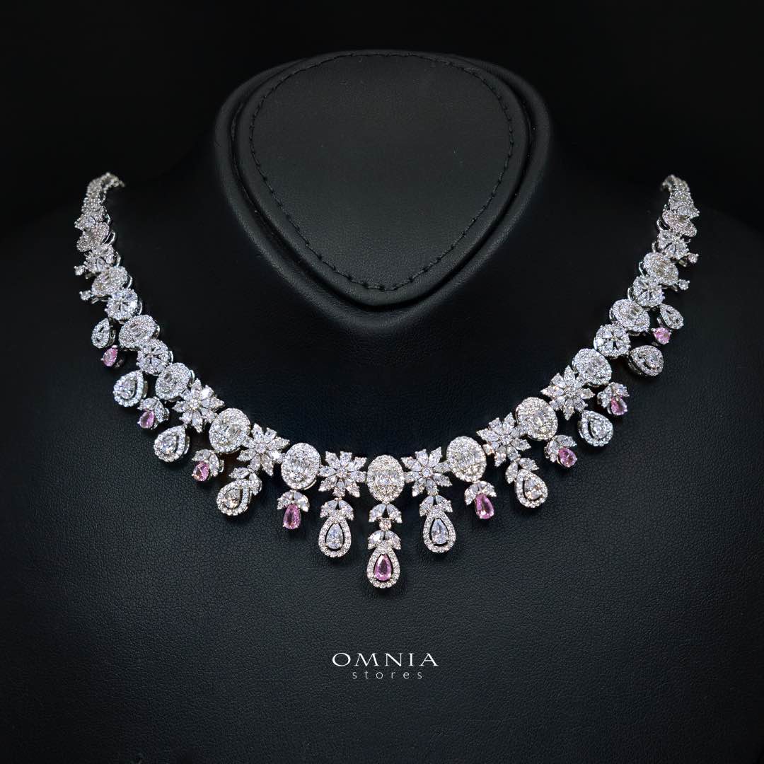 Omnia Trisha Pink Full set Accessories in High Quality Zircon Stone in Rhodium Plated - Image 4