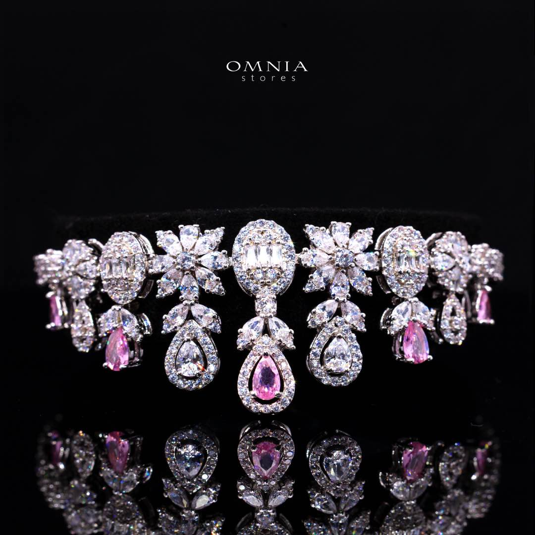 Omnia Trisha Pink Full set Accessories in High Quality Zircon Stone in Rhodium Plated - Image 5