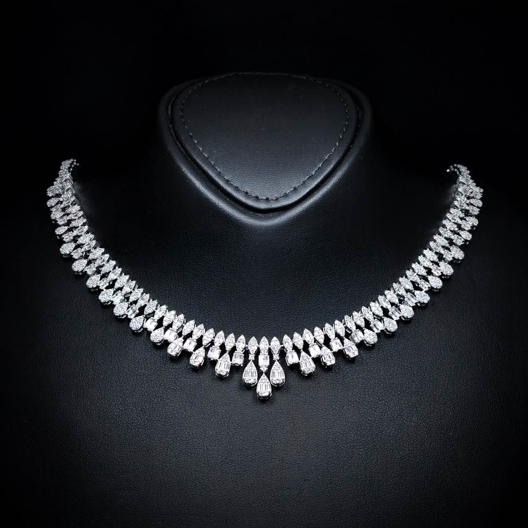 Omnia Elaf White Bridal Full Set in High Quality Zircon Stone in Rhodium Plated - Image 2