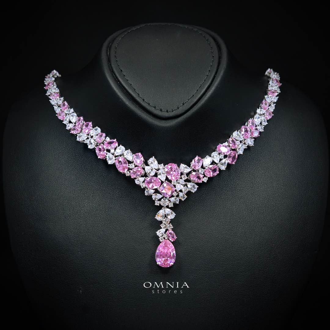 Omnia Reman Pink Full Set in High Quality Zircon Stone in Rhodium Plated - Image 3