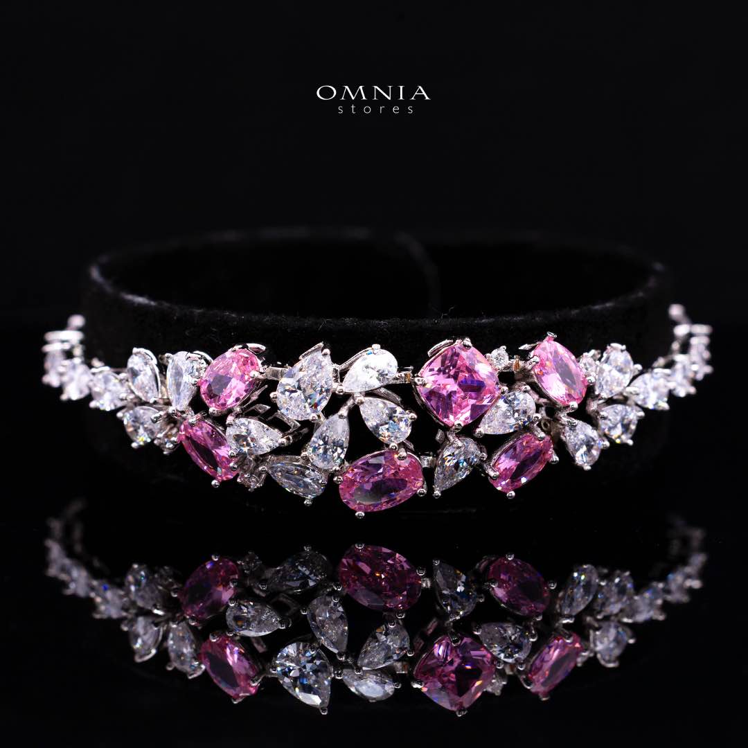 Omnia Reman Pink Full Set in High Quality Zircon Stone in Rhodium Plated - Image 4
