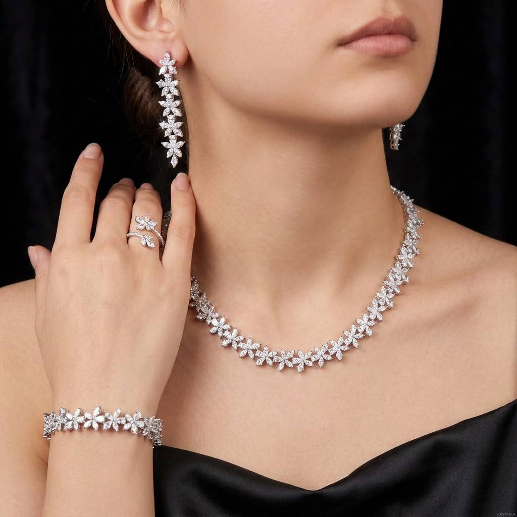 Omnia Zoey Luxury Bridal White Full Set in High Quality Zircon Stone Rhodium Plated - Image 2