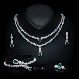 Omnia Ethereal Green Drop-Down Pear Shape Full Set in Rhodium Plated