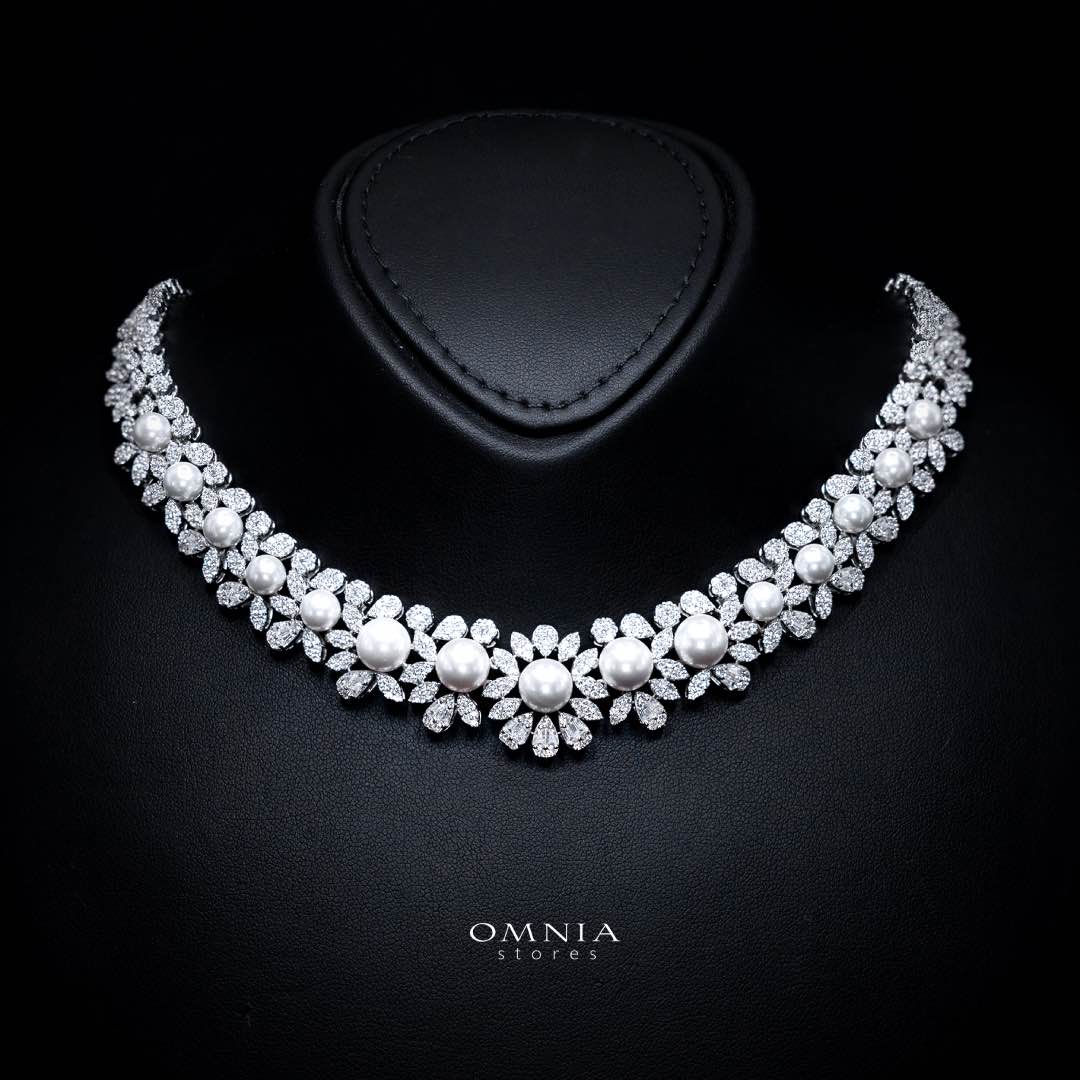 Omnia Rukaya Floral Pearl Luxury Bridal Full Set – High-Quality Zircon & Rhodium Plated Jewelry - Image 2
