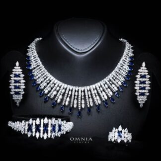 Omnia Lana Blue Bridal Full Set in High Quality Zircon Stone Rhodium Plated