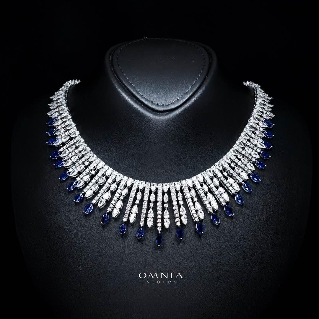 Omnia Lana Blue Bridal Full Set in High Quality Zircon Stone Rhodium Plated - Image 2