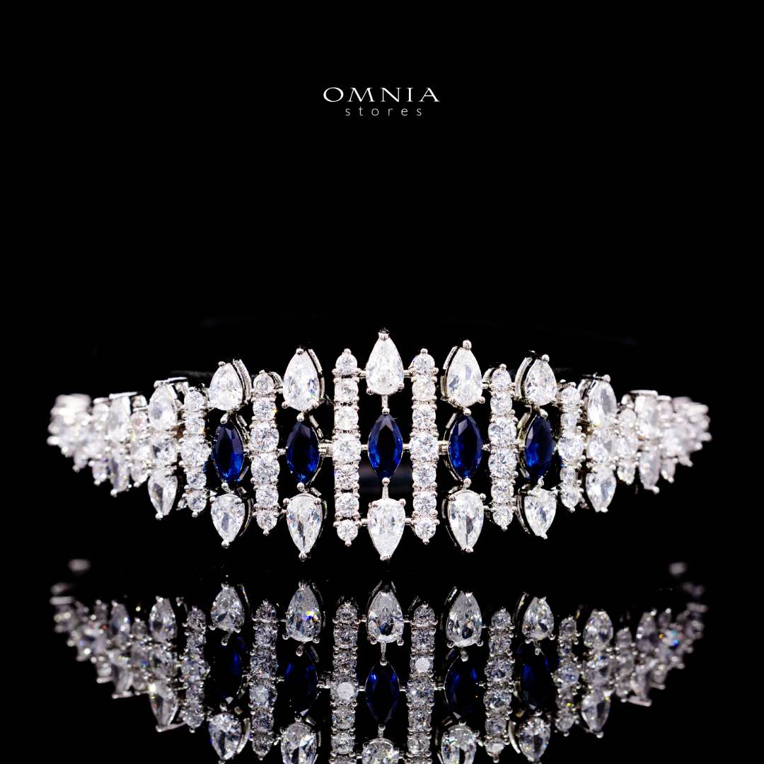 Omnia Lana Blue Bridal Full Set in High Quality Zircon Stone Rhodium Plated - Image 4