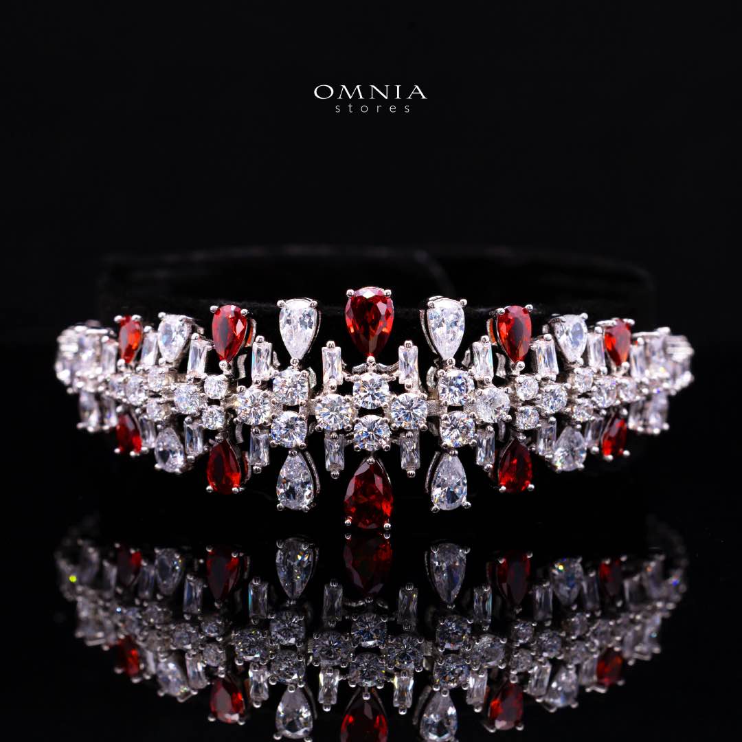 Omnia Nisrine Red Bridal Full Set Accessories in High Quality Zircon Stone in Rhodium Plated - Image 3