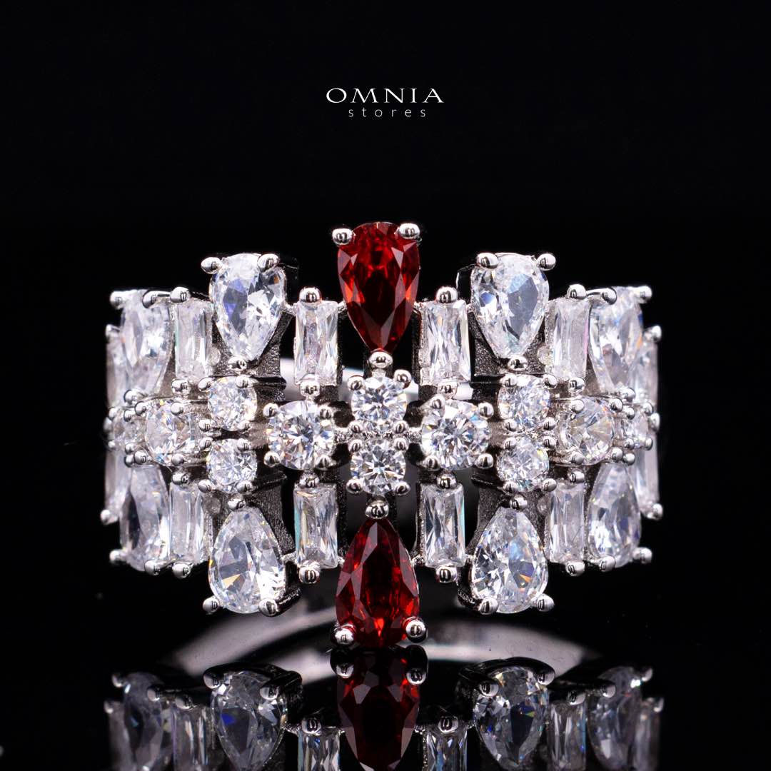 Omnia Nisrine Red Bridal Full Set Accessories in High Quality Zircon Stone in Rhodium Plated - Image 4
