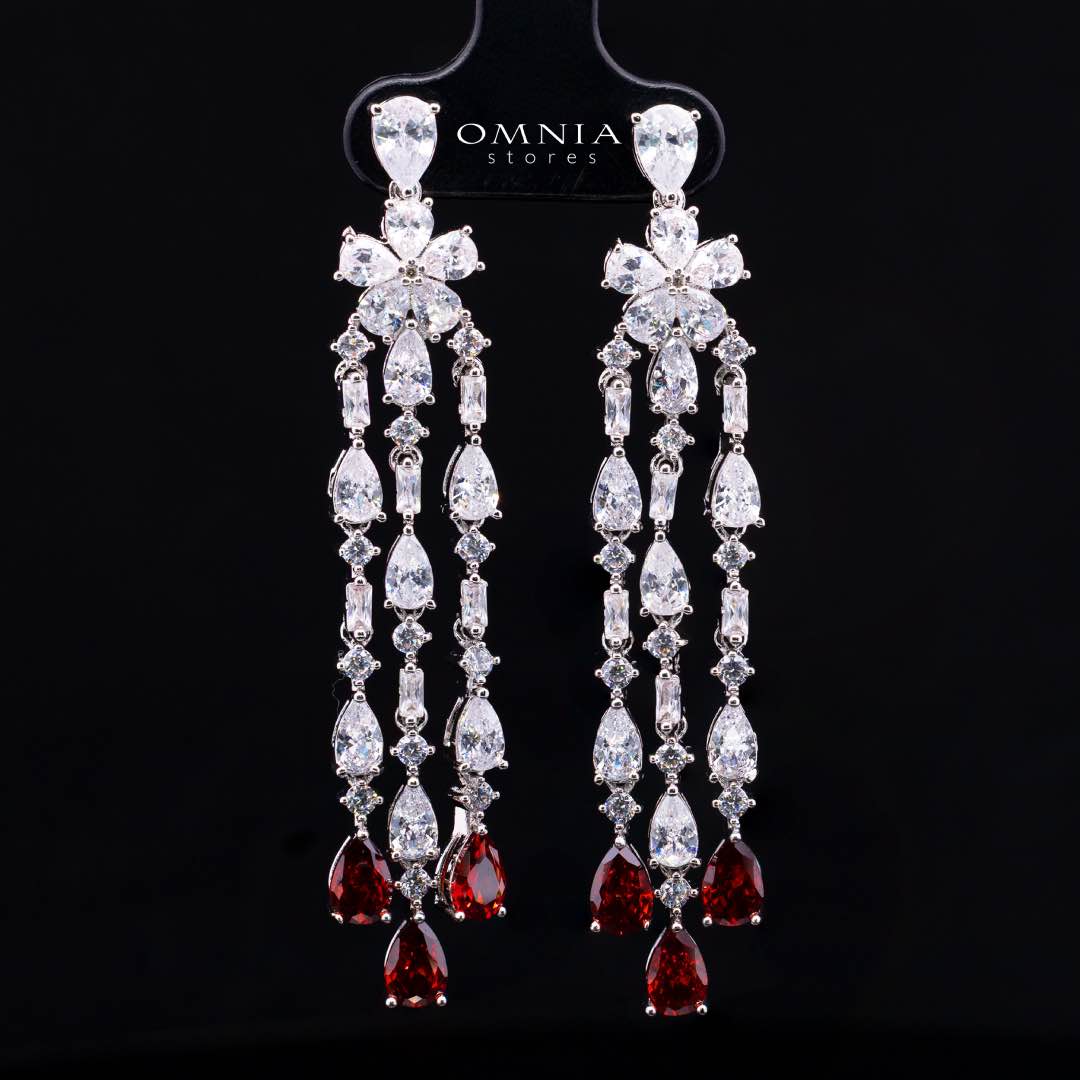Omnia Nisrine Red Bridal Full Set Accessories in High Quality Zircon Stone in Rhodium Plated - Image 5
