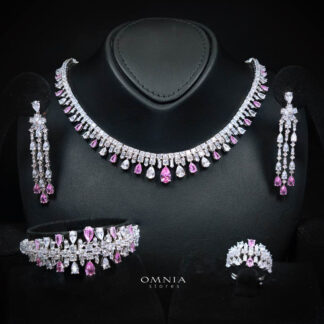 Omnia Nisrine Pink Bridal Full Set in High Quality Zircon Stone in Rhodium Plated
