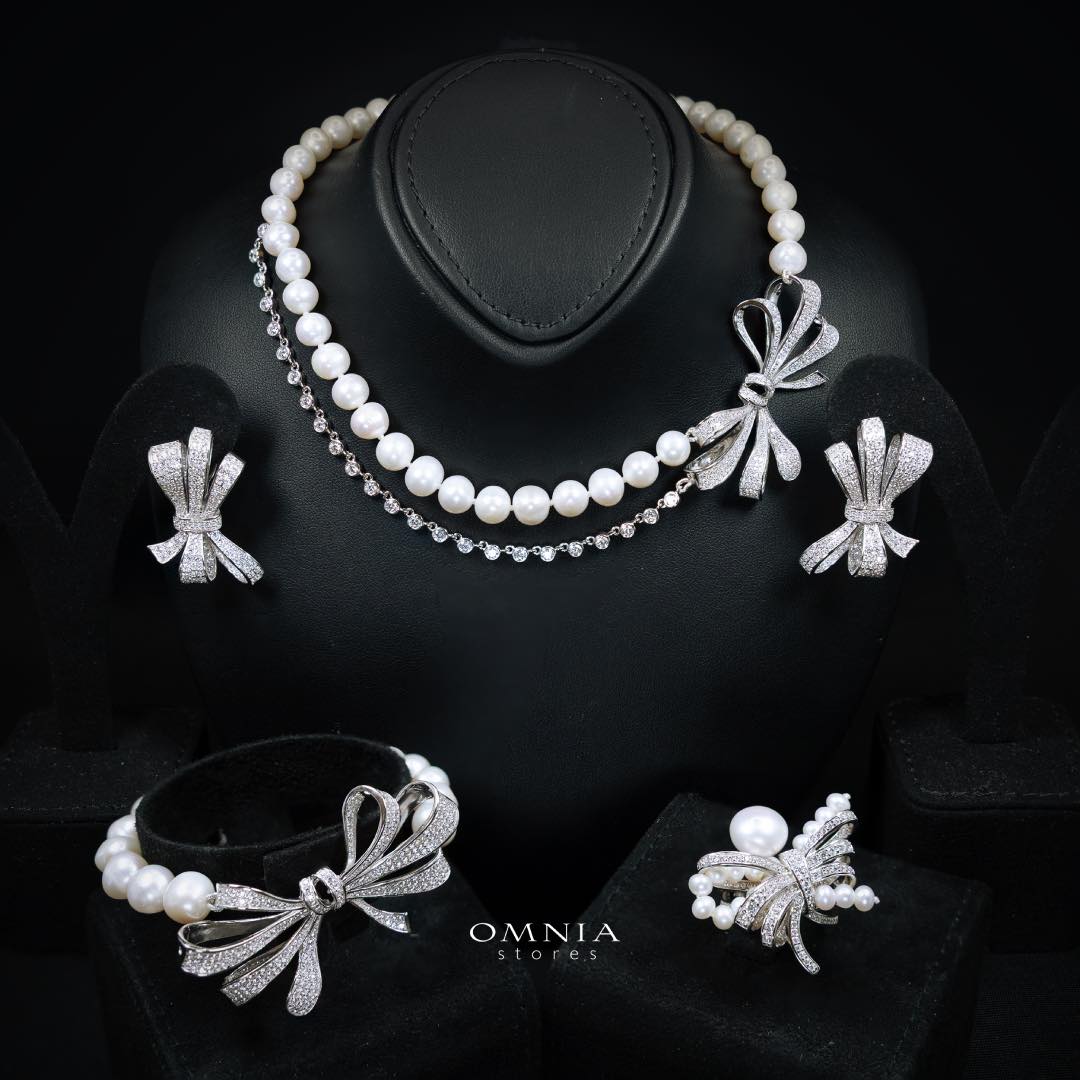 Omnia Murphy Fresh Real Water Pearl Full Set in 92.5 Silver Accessories High Quality Simulated Diamonds - Image 2