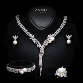 Omnia Larman Luxury Bridal Pearl Full Set in High Quality Simulated Diamonds