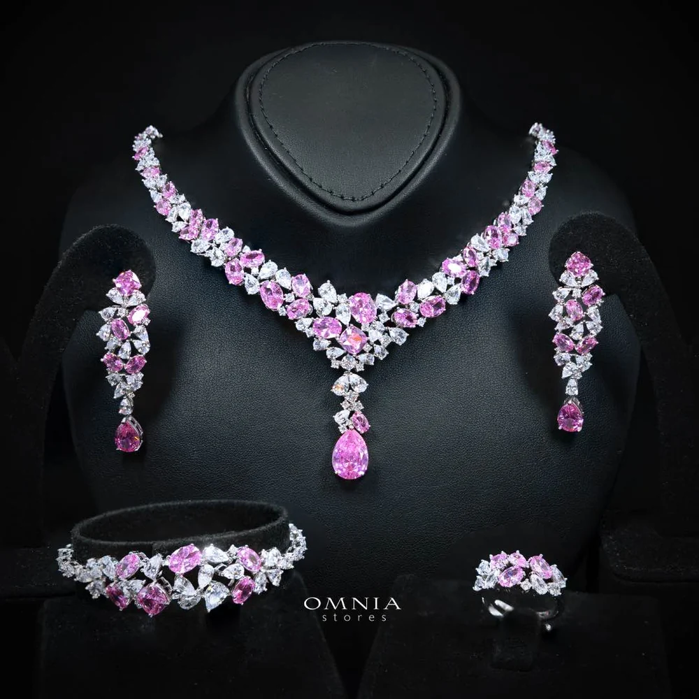 Omnia Reman Pink Full Set in High Quality Zircon Stone in Rhodium Plated