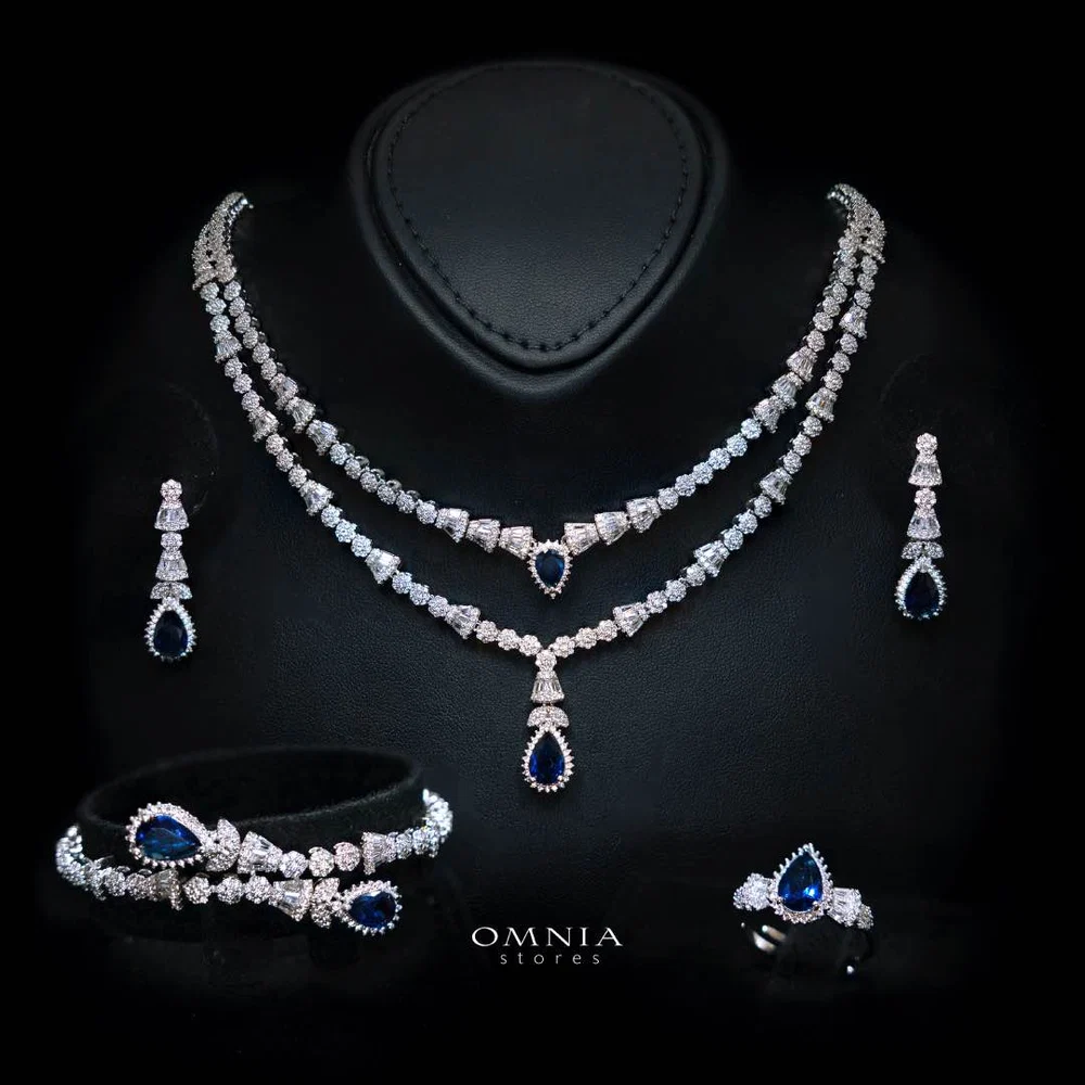 Omnia Ethereal Blue Drop-Down Pear Shape Full Set in High Quality Zircon Stone in Tarnish Resistant Plating