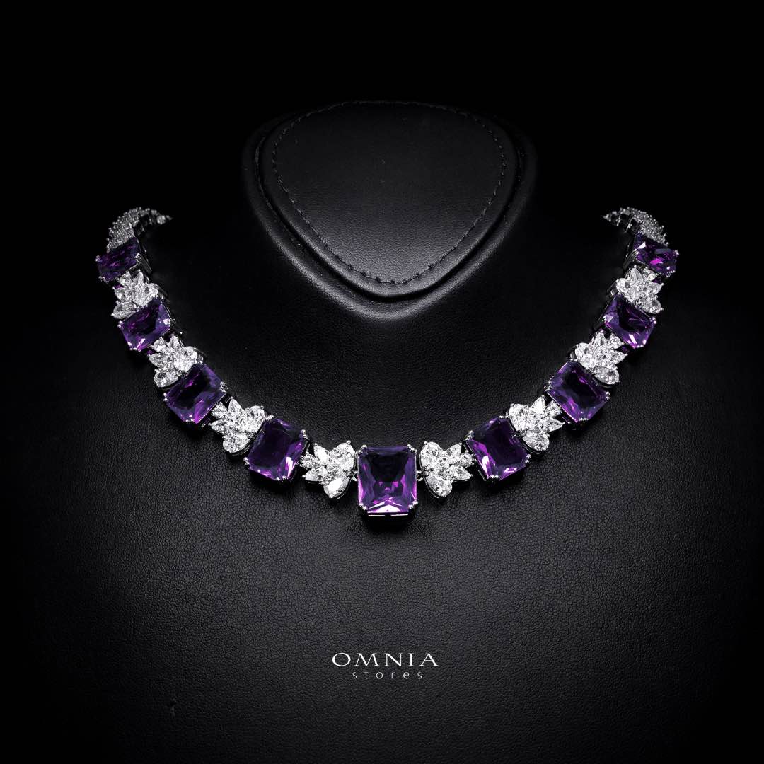 Omnia Amelia Purple Bridal Full Set in High Quality Simulated Diamonds - Image 2
