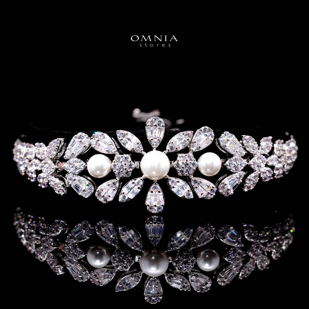 Omnia Laurah Luxury Bridal Full Set – Pearl & Zircon Statement Jewelry (Rhodium Plated) - Image 4